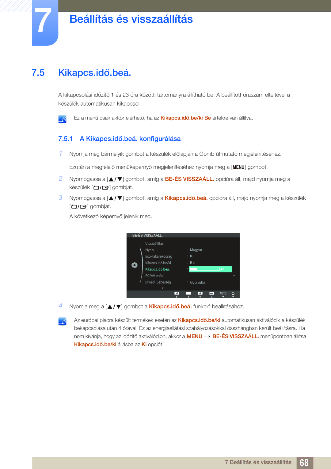 Samsung LS23B550VS/EN, LS27B550VS/EN manual Kikapcs.idő.beá. konfigurálása 