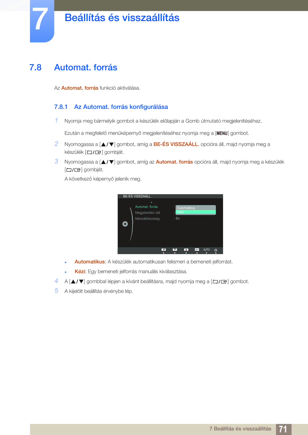 Samsung LS27B550VS/EN, LS23B550VS/EN manual Az Automat. forrás konfigurálása 