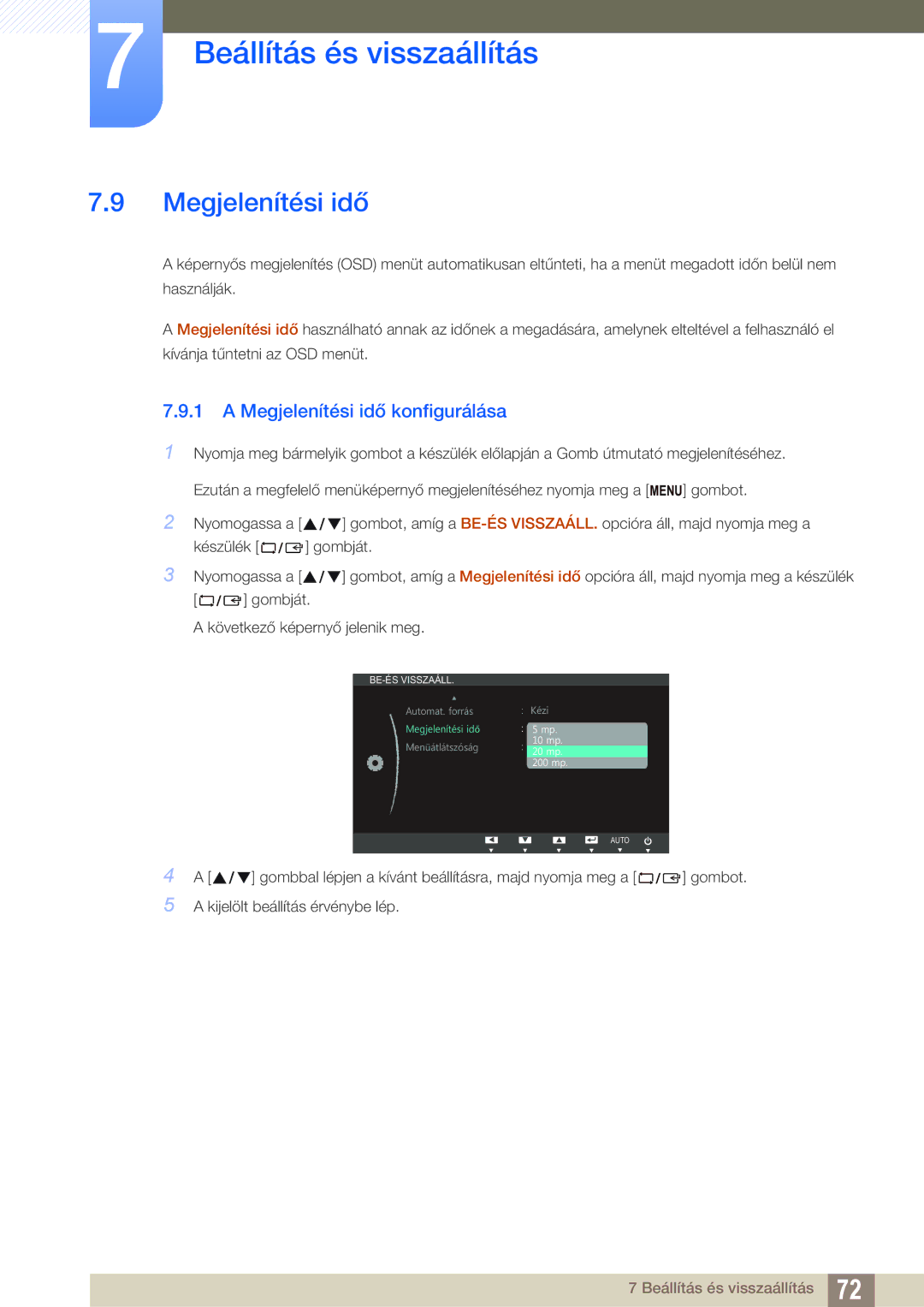 Samsung LS23B550VS/EN, LS27B550VS/EN manual Megjelenítési idő konfigurálása 