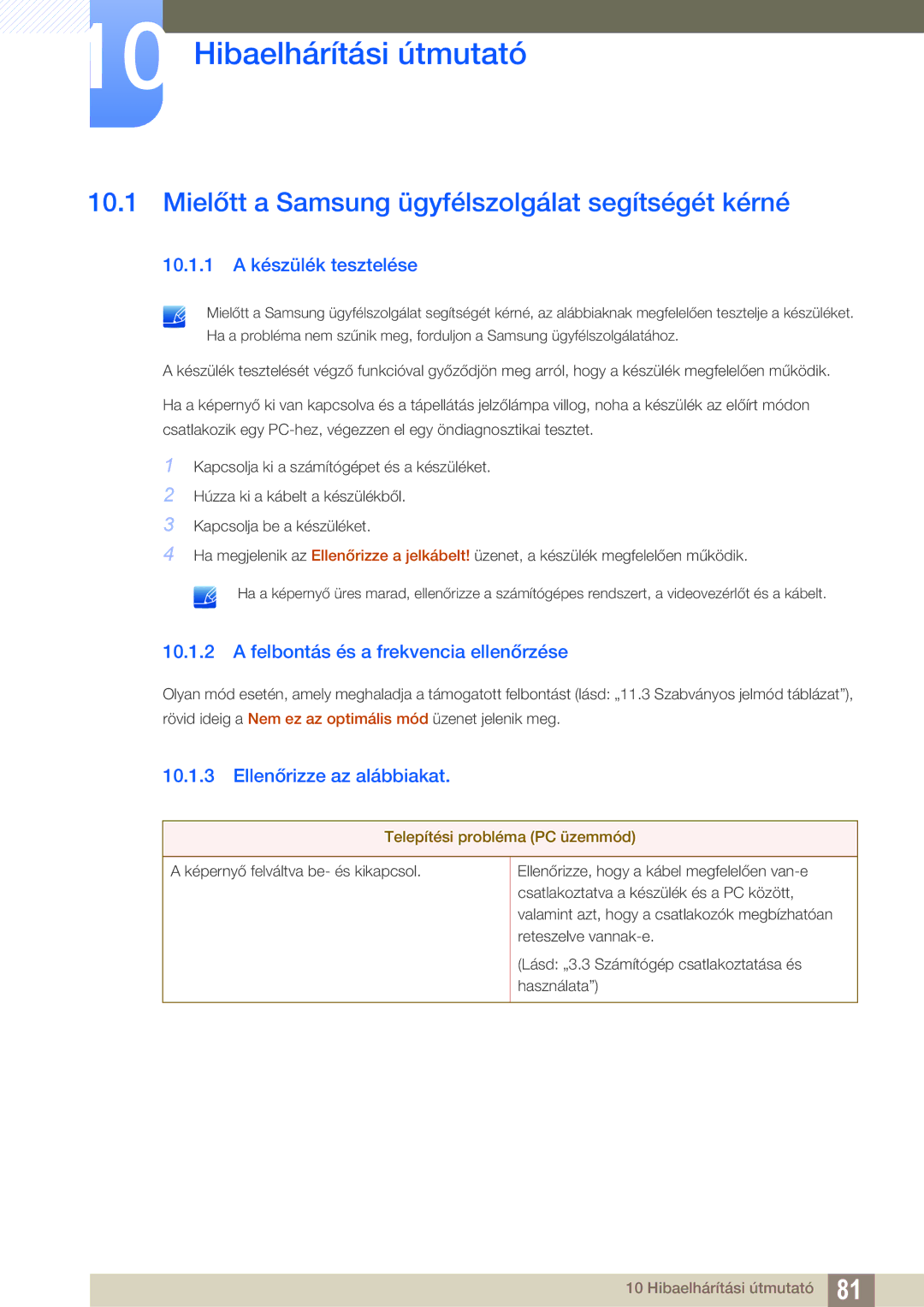 Samsung LS27B550VS/EN, LS23B550VS/EN manual Hibaelhárítási útmutató, Mielőtt a Samsung ügyfélszolgálat segítségét kérné 