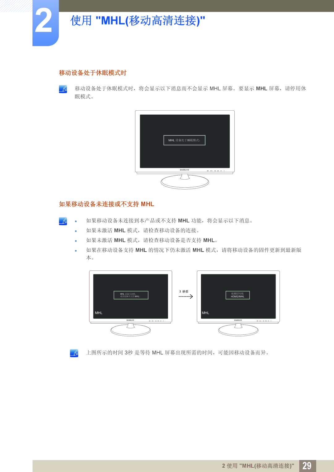 Samsung LS27B550VS/EN, LS23B550VS/EN manual 移动设备处于休眠模式时 