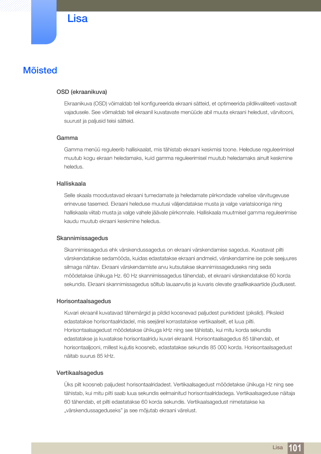 Samsung LS23B550VS/EN manual Mõisted, OSD ekraanikuva 