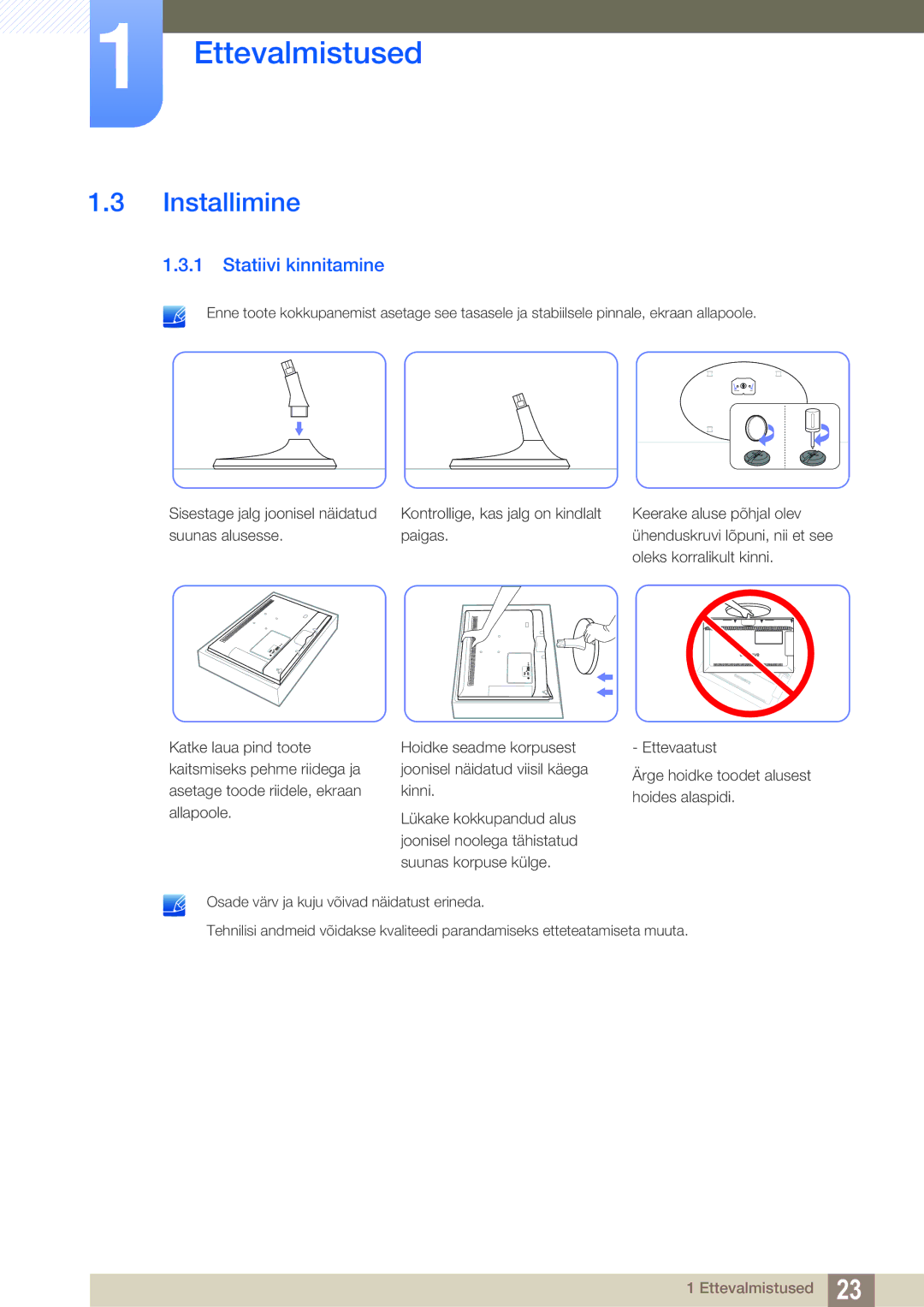 Samsung LS23B550VS/EN manual Installimine, Statiivi kinnitamine 