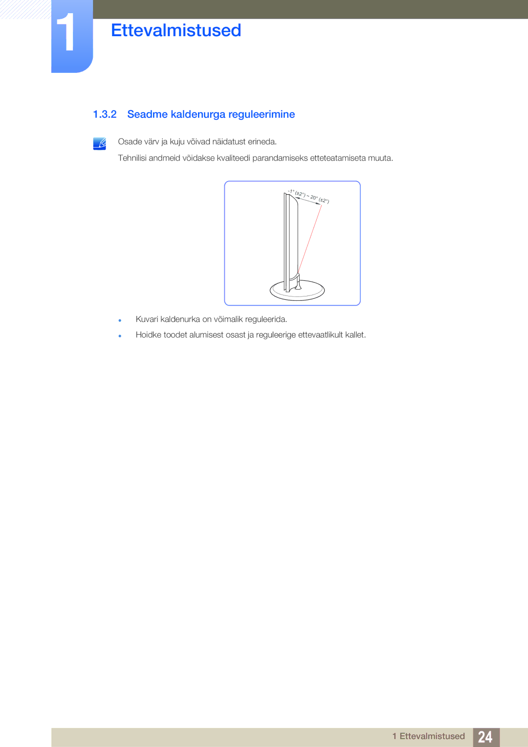 Samsung LS23B550VS/EN manual Seadme kaldenurga reguleerimine 