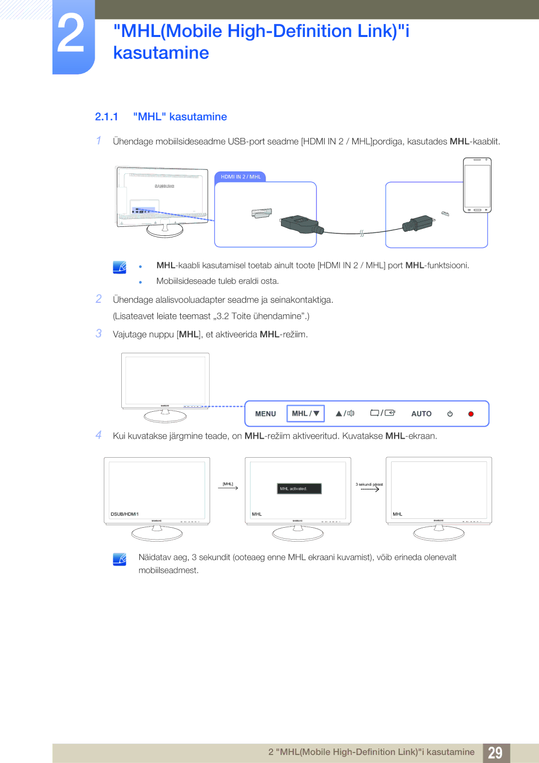 Samsung LS23B550VS/EN manual MHL kasutamine 