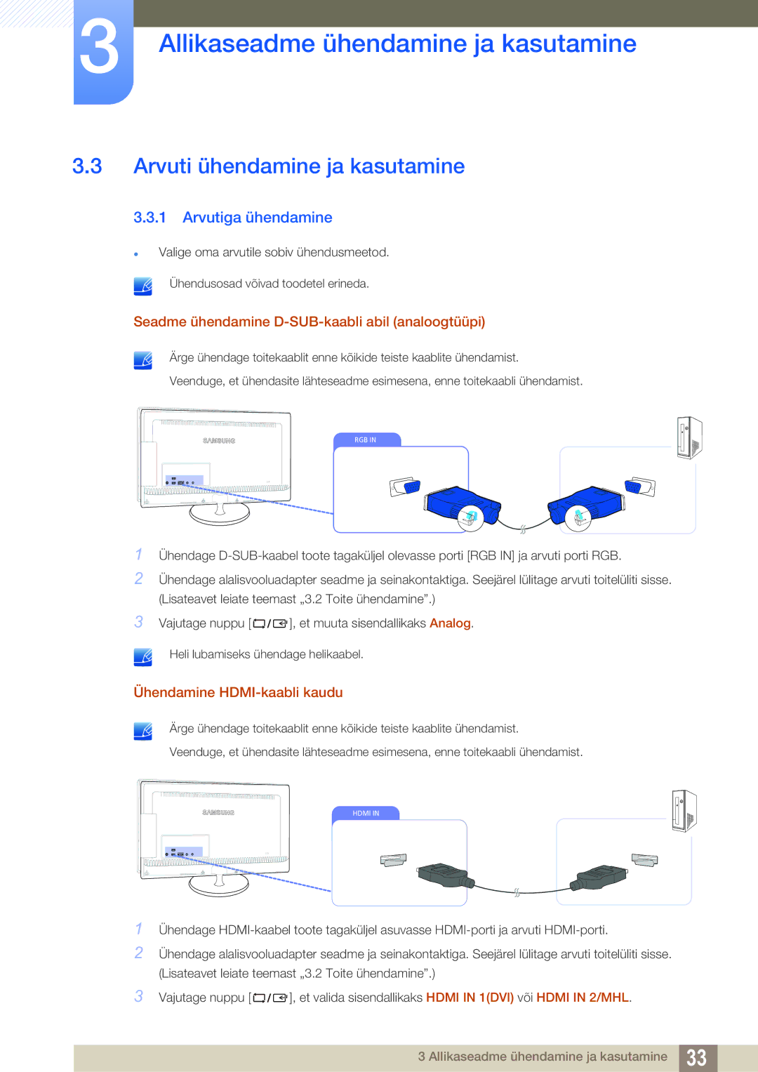 Samsung LS23B550VS/EN manual Arvuti ühendamine ja kasutamine, Arvutiga ühendamine 