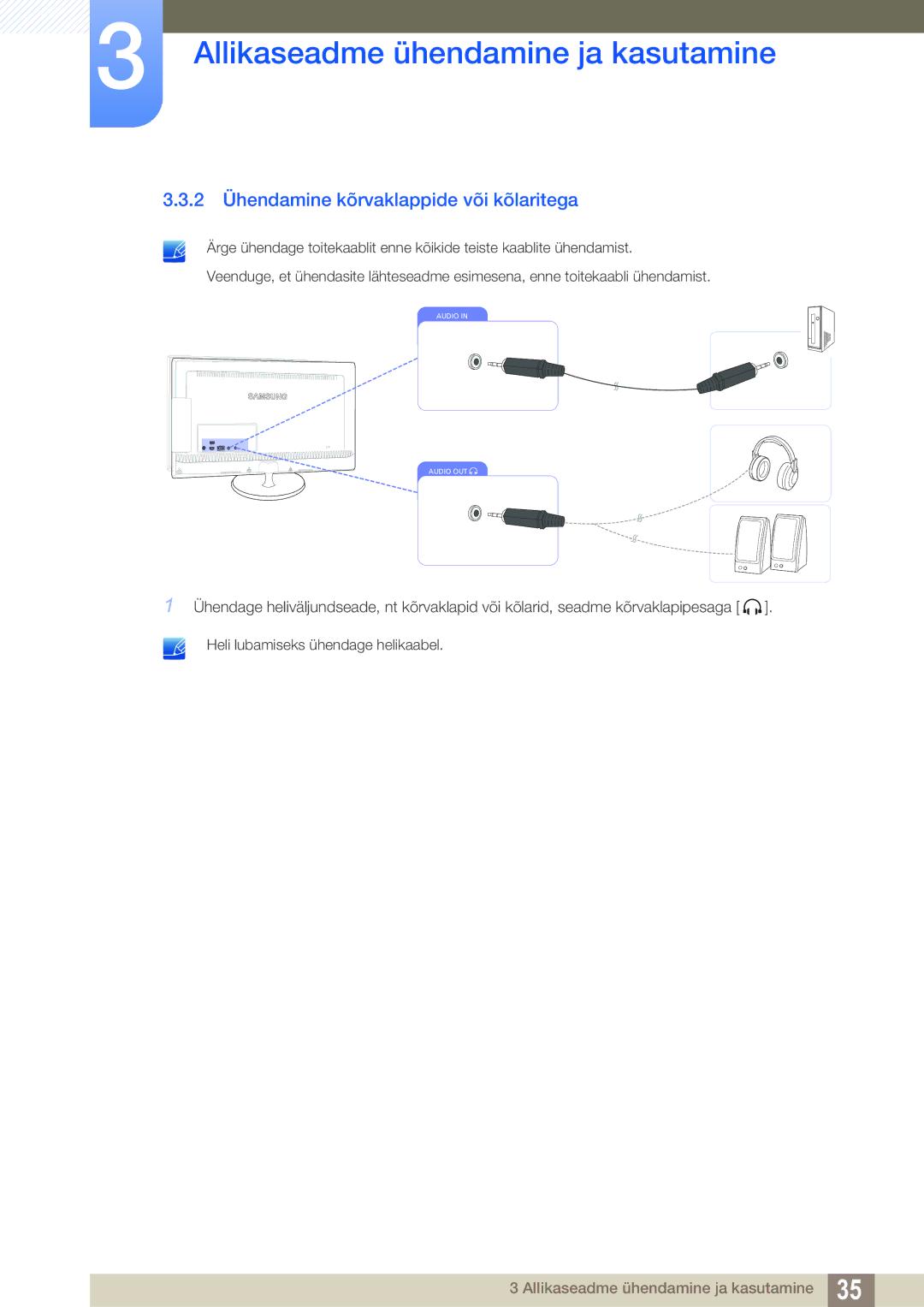 Samsung LS23B550VS/EN manual 2 Ühendamine kõrvaklappide või kõlaritega 