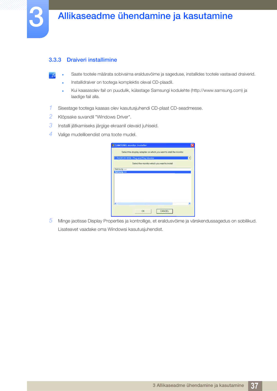 Samsung LS23B550VS/EN manual Draiveri installimine 