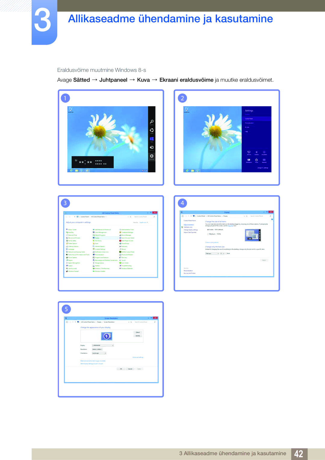 Samsung LS23B550VS/EN manual Eraldusvõime muutmine Windows 8-s 