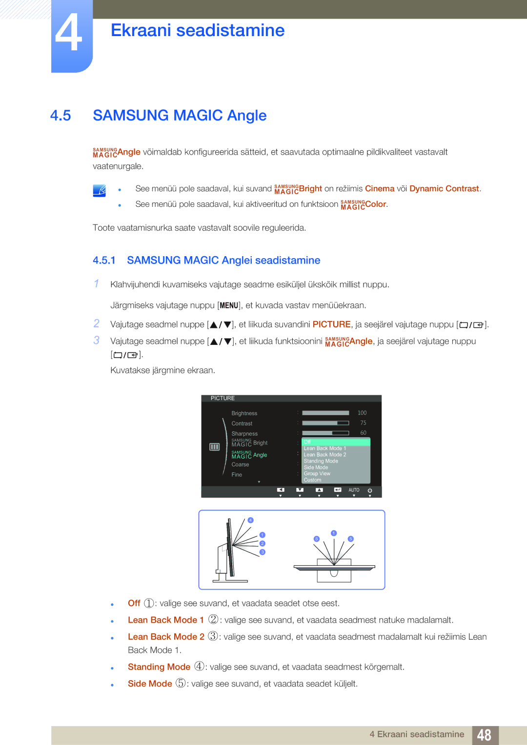 Samsung LS23B550VS/EN manual Samsung Magic Anglei seadistamine 