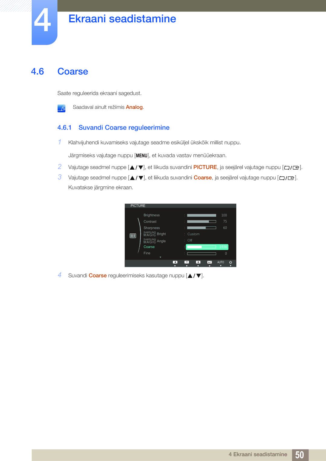 Samsung LS23B550VS/EN manual Suvandi Coarse reguleerimine 