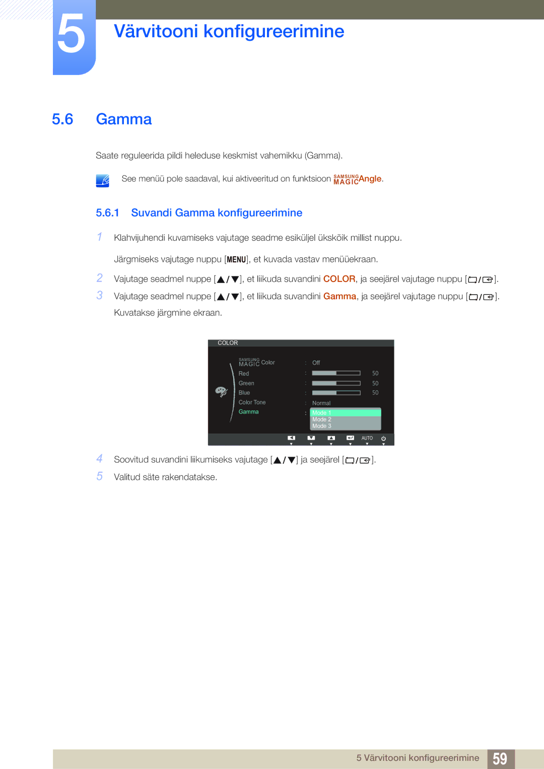 Samsung LS23B550VS/EN manual Suvandi Gamma konfigureerimine 