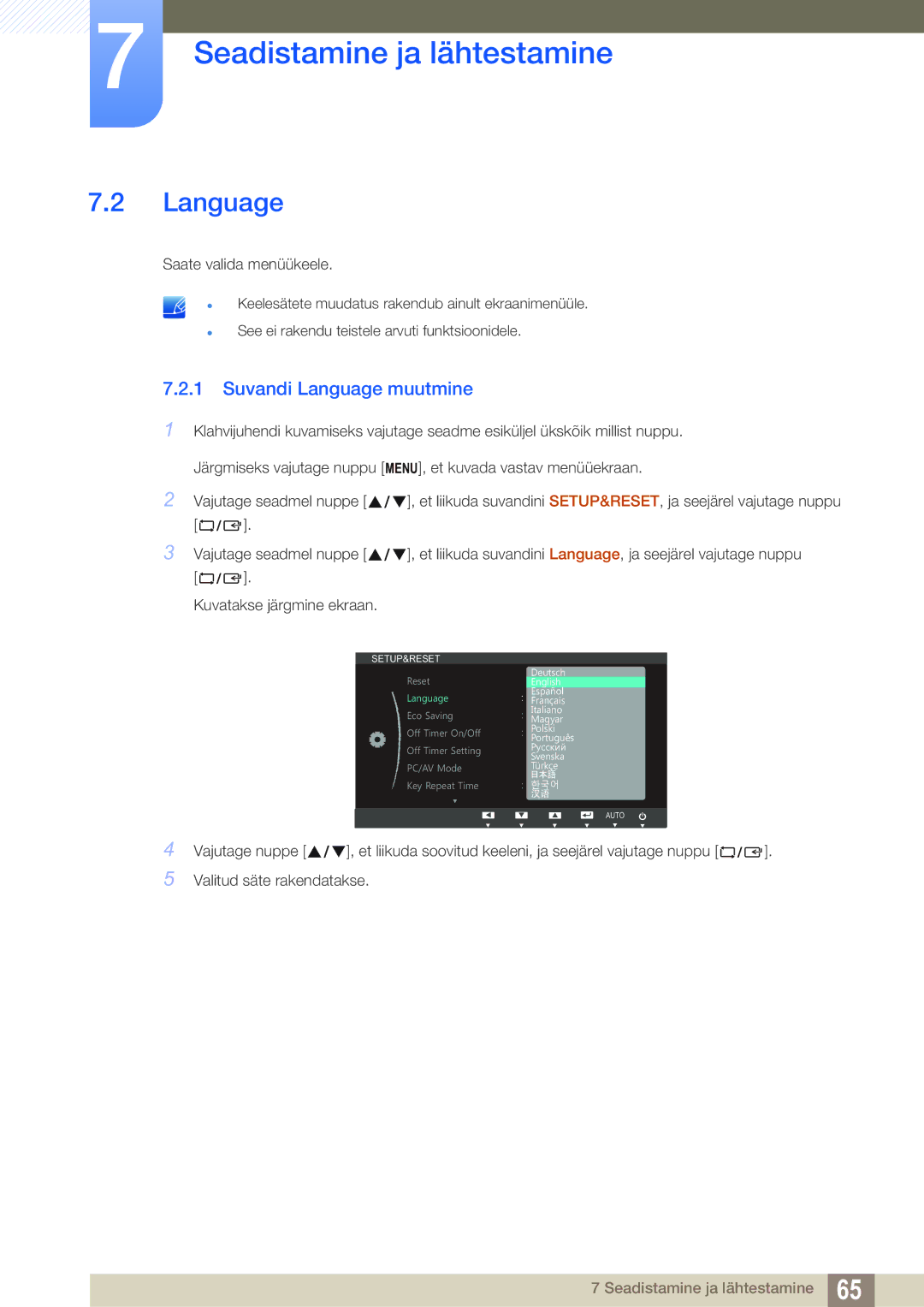 Samsung LS23B550VS/EN manual Suvandi Language muutmine 