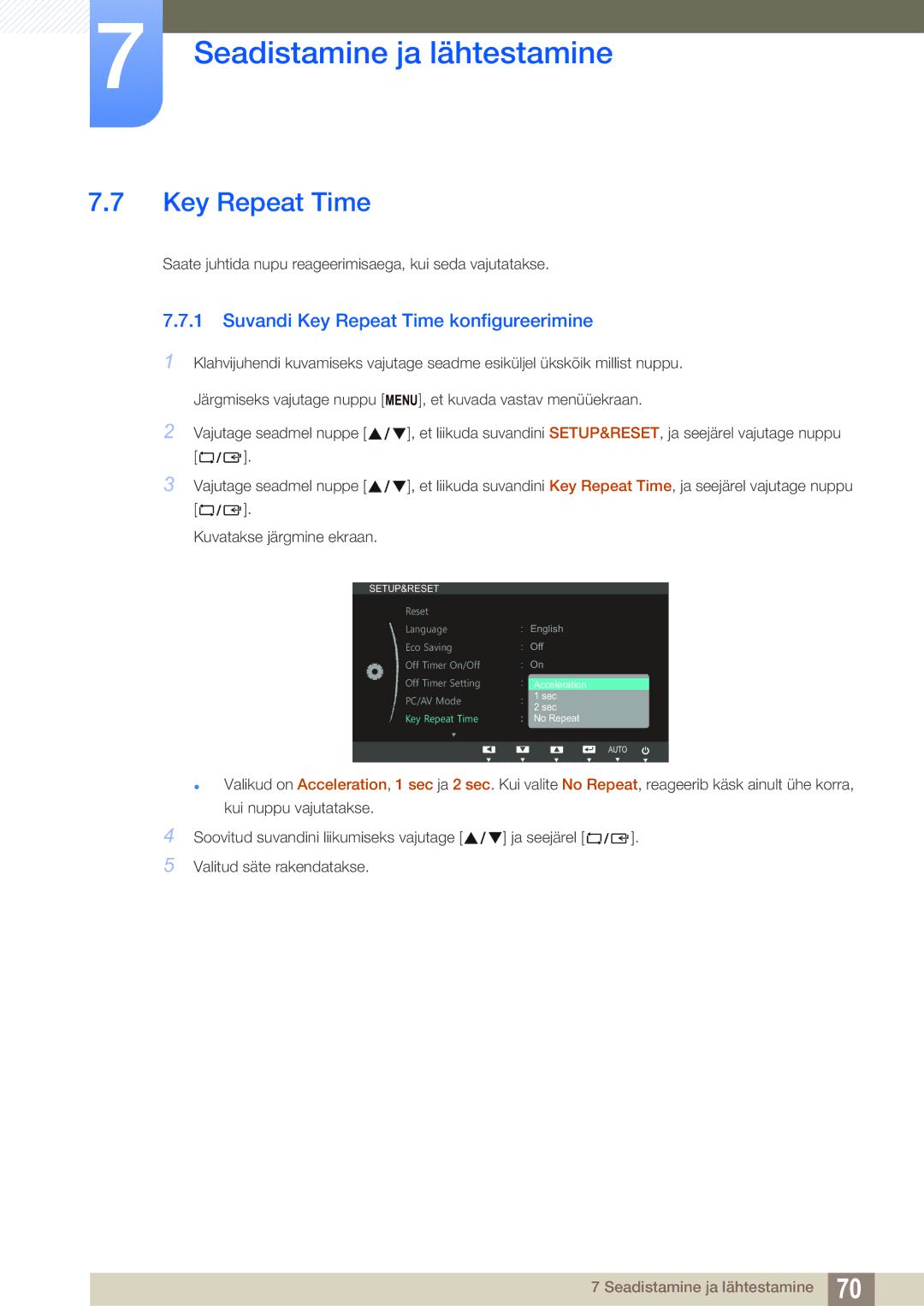 Samsung LS23B550VS/EN manual Suvandi Key Repeat Time konfigureerimine 