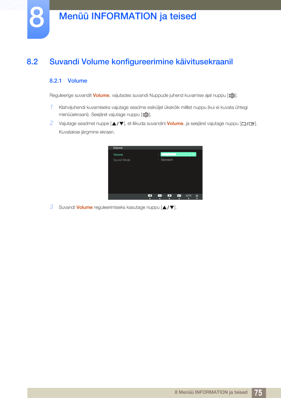 Samsung LS23B550VS/EN manual Suvandi Volume konfigureerimine käivitusekraanil 