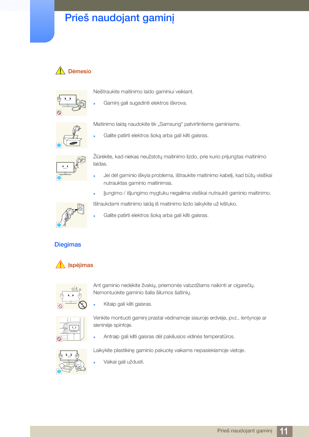 Samsung LS23B550VS/EN manual Diegimas, Dėmesio 