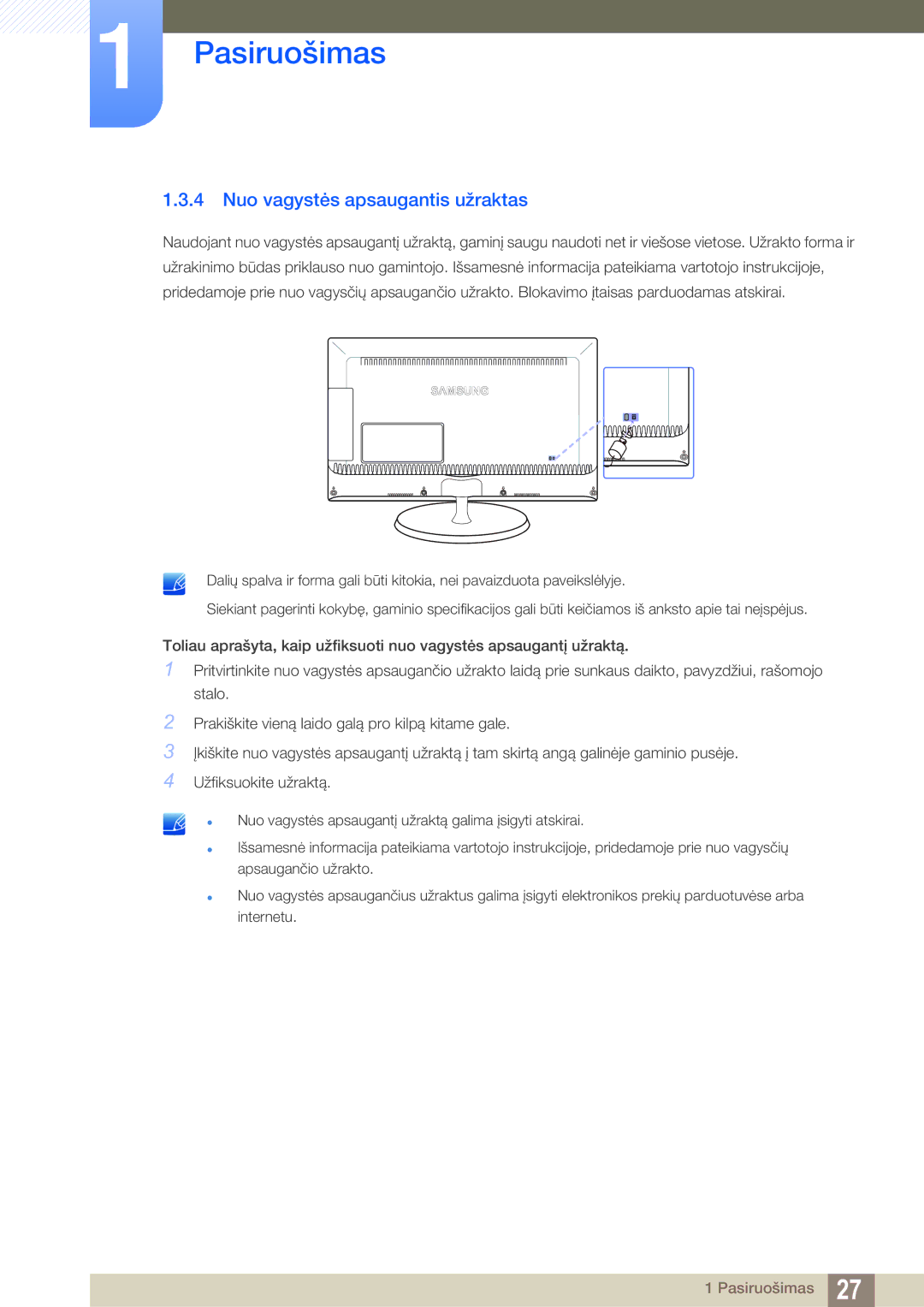 Samsung LS23B550VS/EN manual Nuo vagystės apsaugantis užraktas 