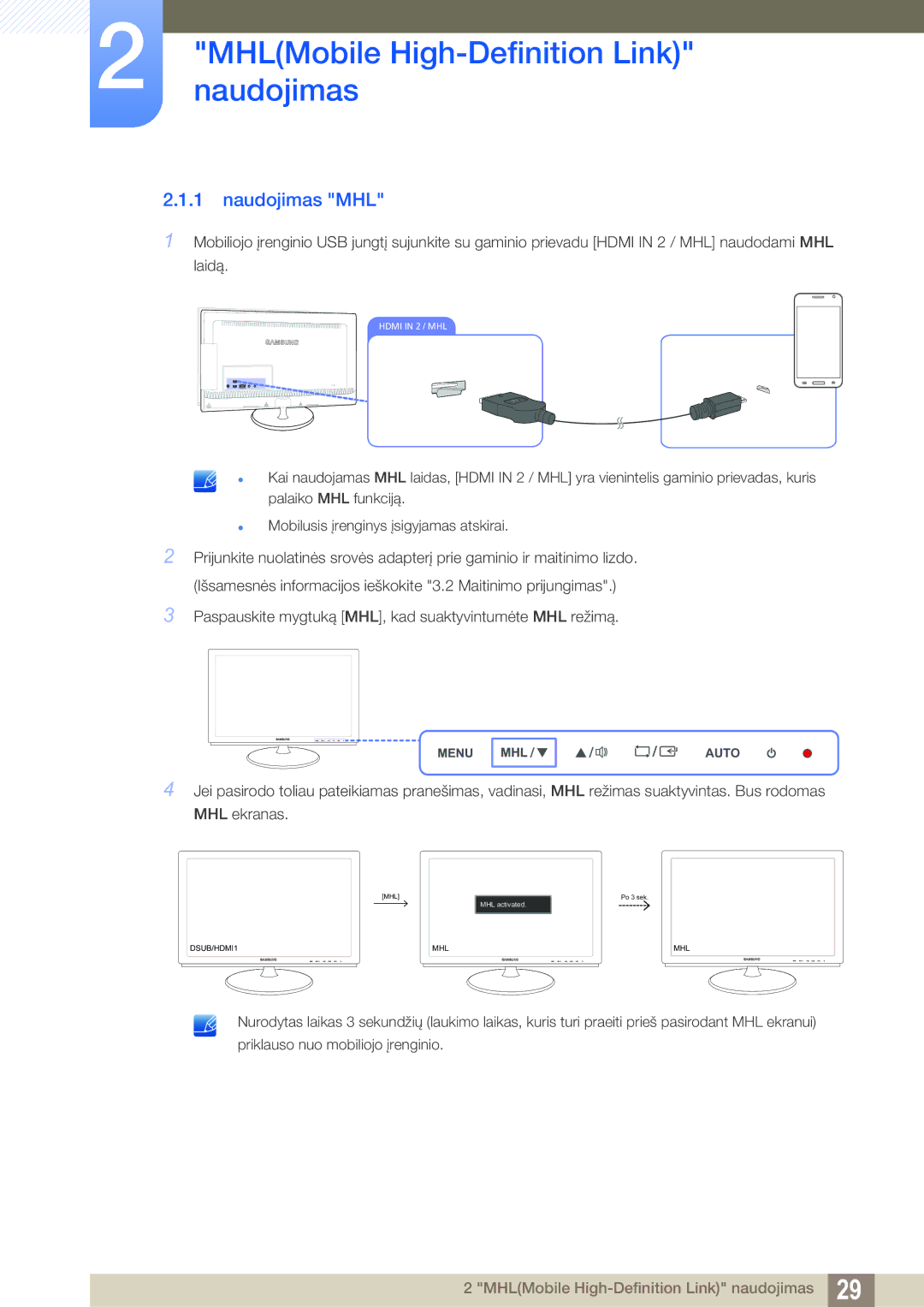 Samsung LS23B550VS/EN manual Naudojimas MHL 