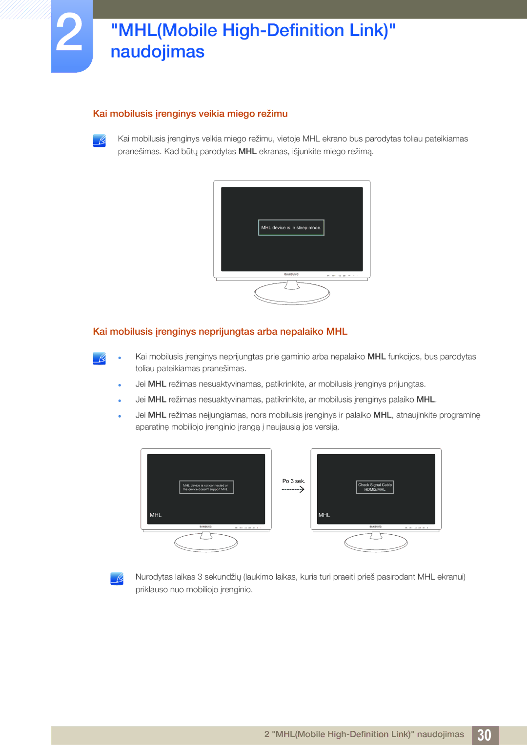 Samsung LS23B550VS/EN manual Kai mobilusis įrenginys veikia miego režimu 