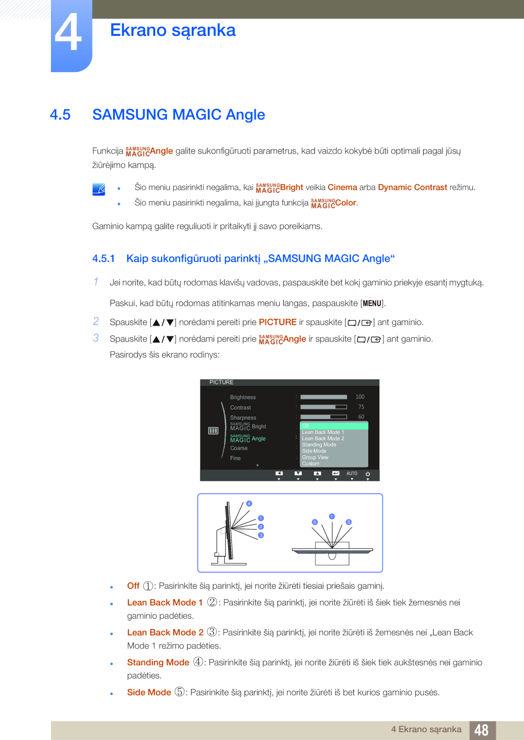 Samsung LS23B550VS/EN manual Samsung Magic Angle, Kaip sukonfigūruoti parinktį „SAMSUNG Magic Angle 