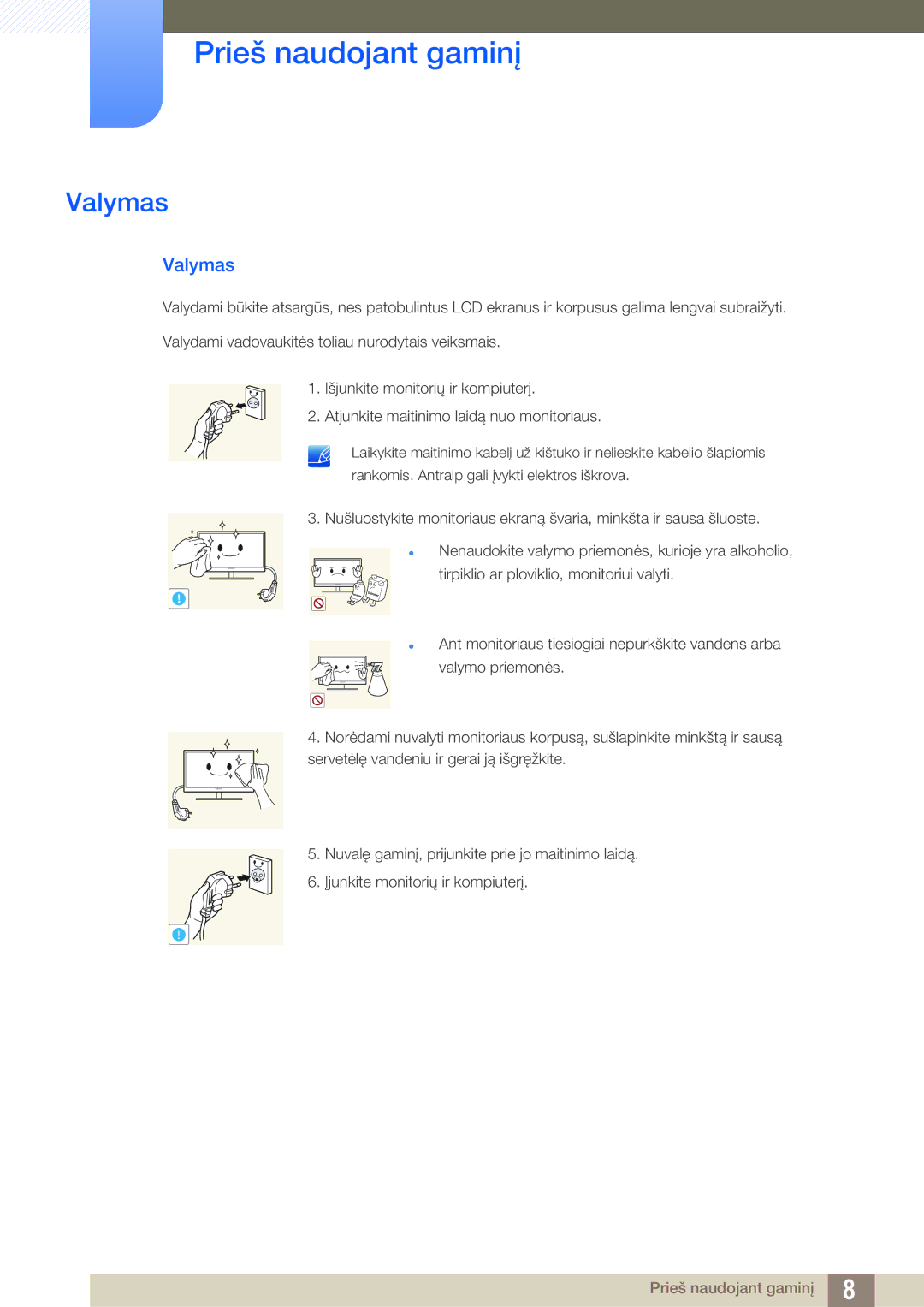 Samsung LS23B550VS/EN manual Valymas 