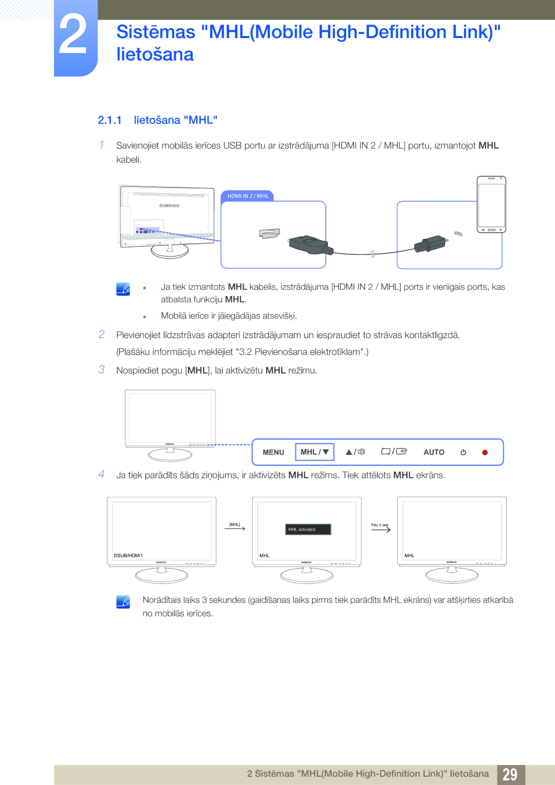 Samsung LS23B550VS/EN manual Lietošana MHL 