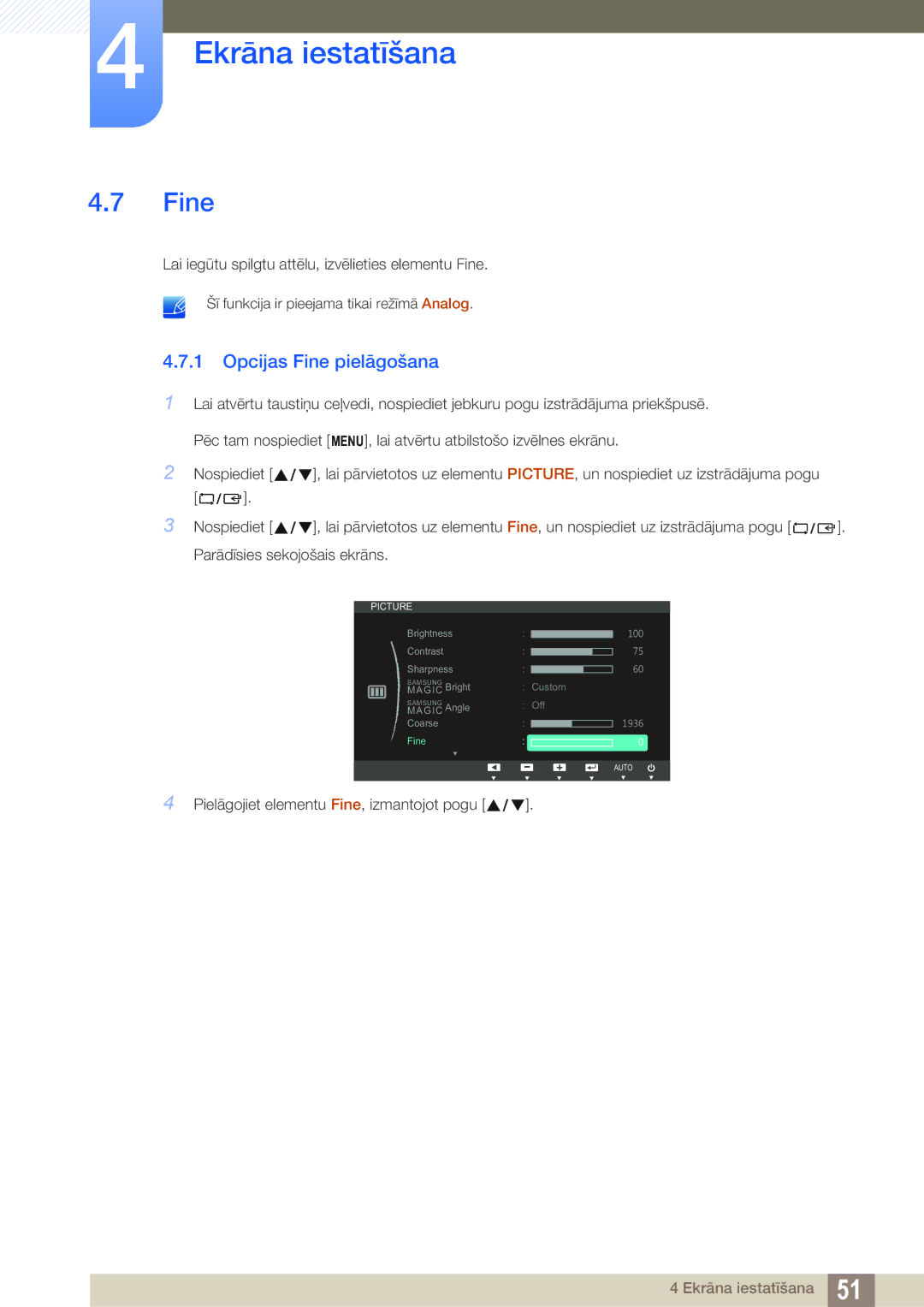 Samsung LS23B550VS/EN manual Opcijas Fine pielāgošana 