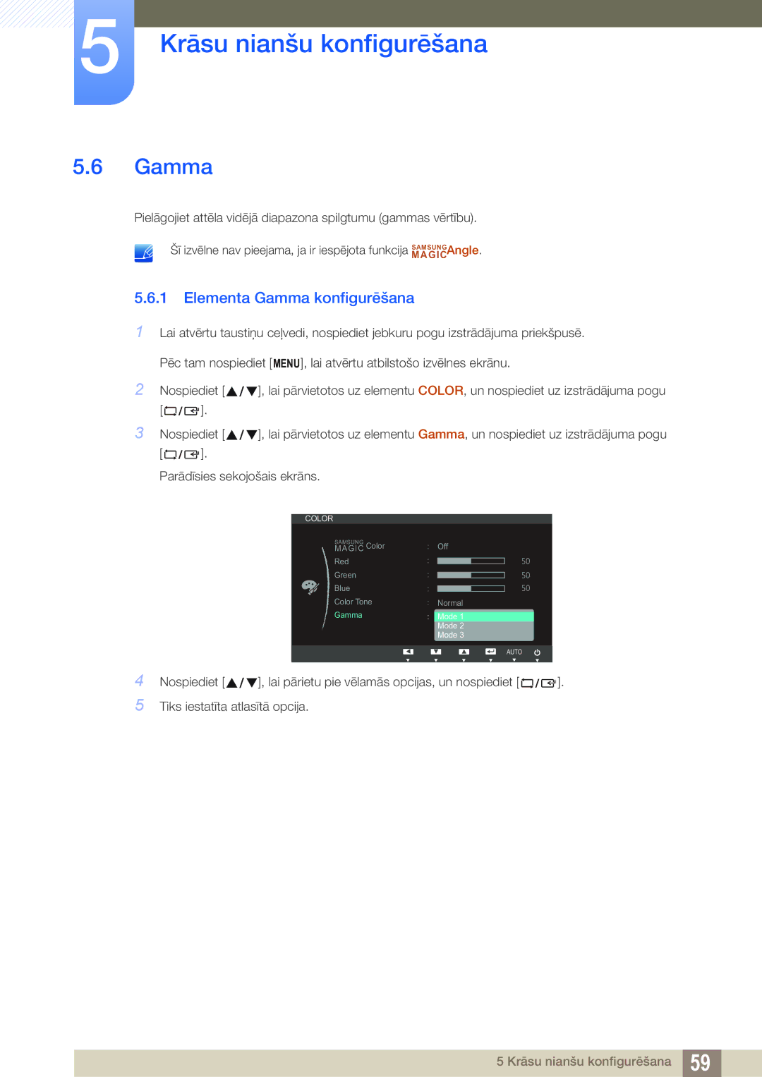 Samsung LS23B550VS/EN manual Elementa Gamma konfigurēšana 