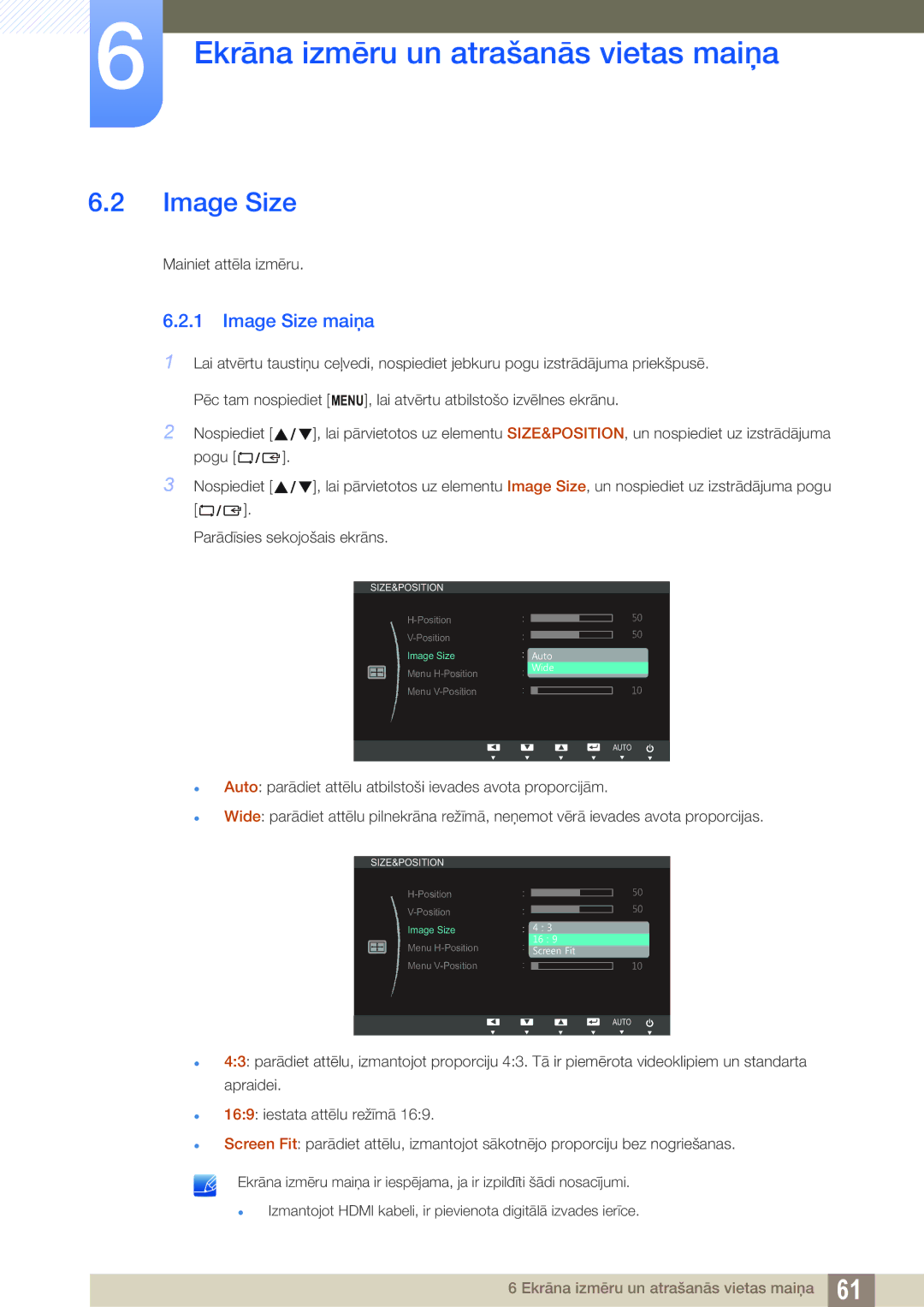 Samsung LS23B550VS/EN manual Image Size maiņa 