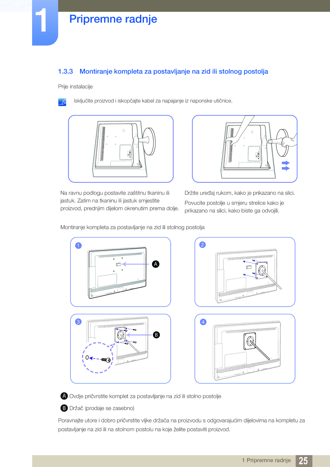 Samsung LS23B550VS/EN manual Pripremne radnje 