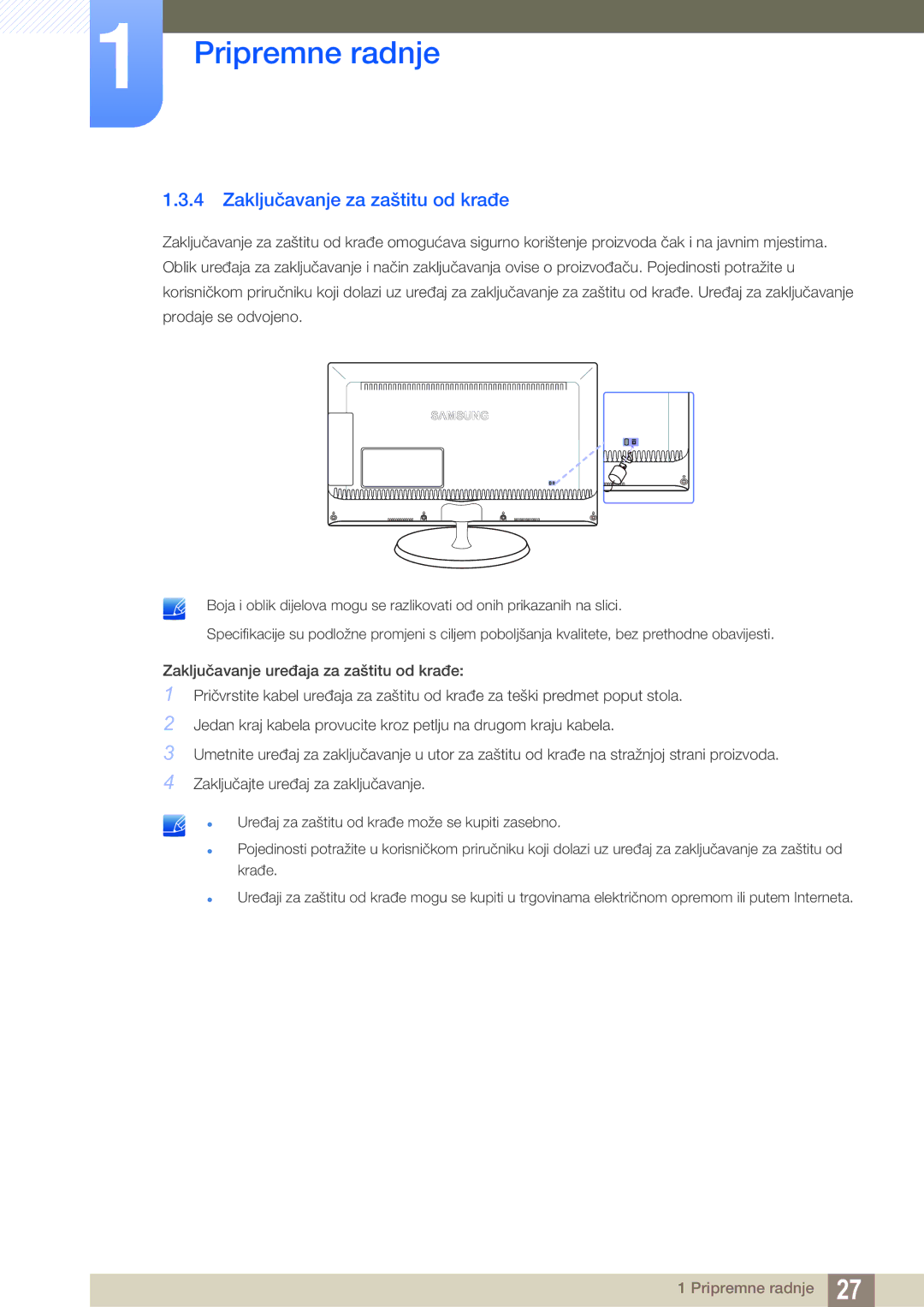 Samsung LS23B550VS/EN manual Zaključavanje za zaštitu od krađe 