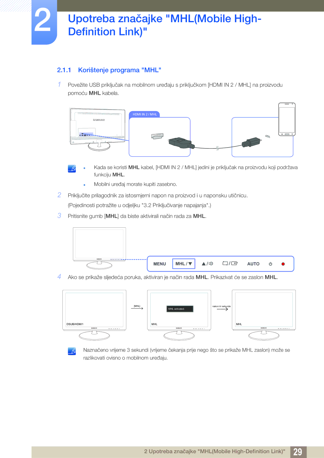 Samsung LS23B550VS/EN manual Korištenje programa MHL 