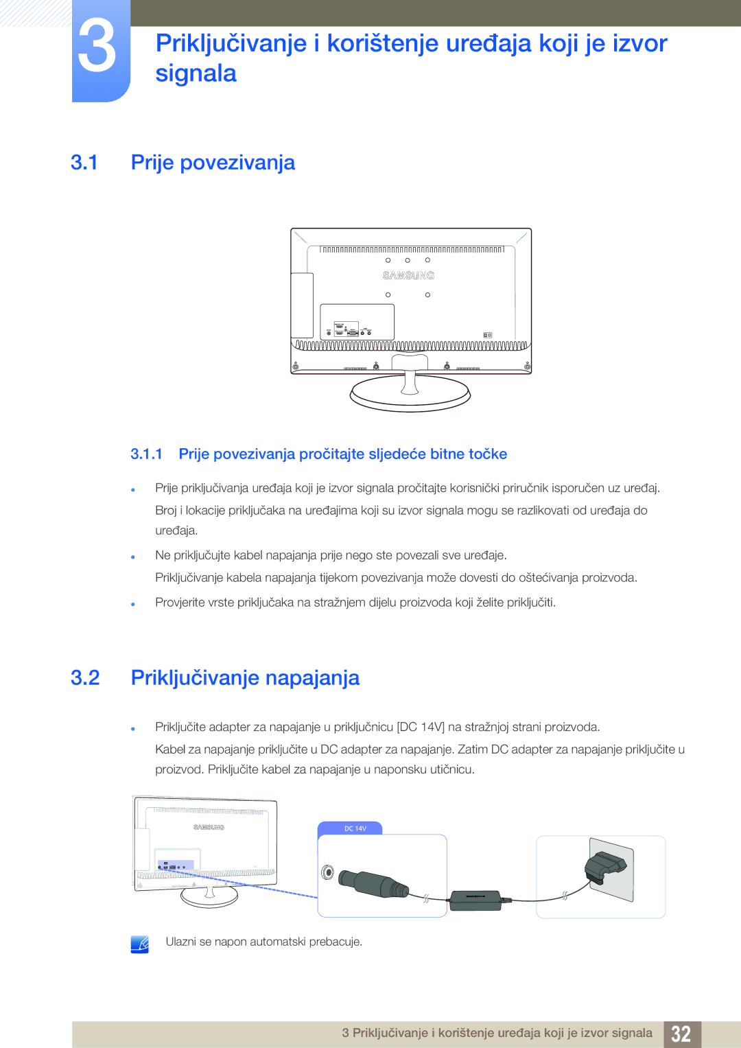 Samsung LS23B550VS/EN manual Priključivanjesignala i korištenje uređaja koji je izvor, Prije povezivanja 