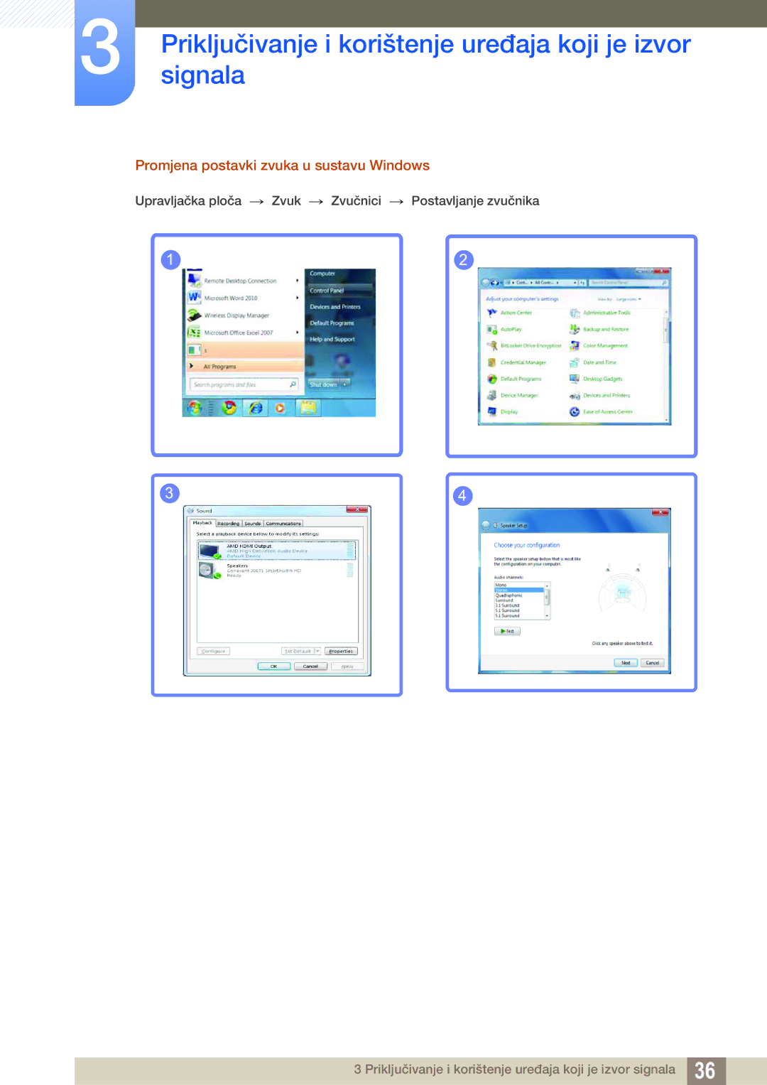 Samsung LS23B550VS/EN manual Promjena postavki zvuka u sustavu Windows 