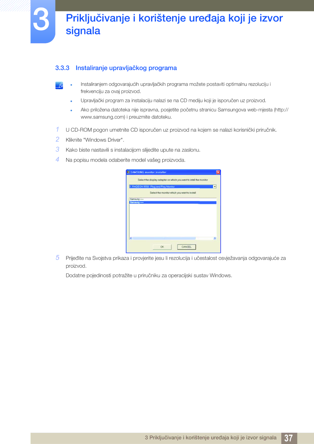 Samsung LS23B550VS/EN manual Instaliranje upravljačkog programa 