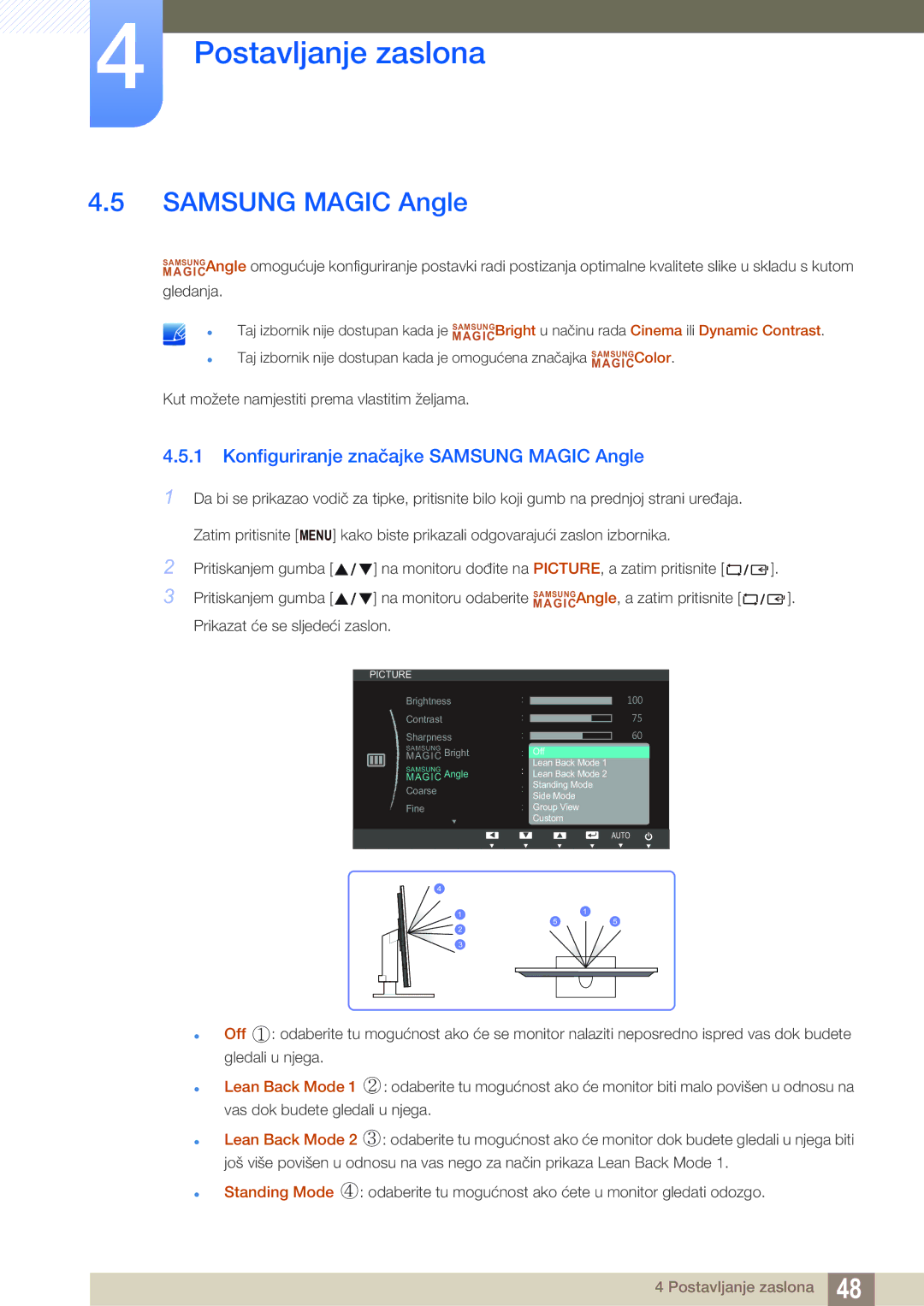 Samsung LS23B550VS/EN manual Konfiguriranje značajke Samsung Magic Angle 