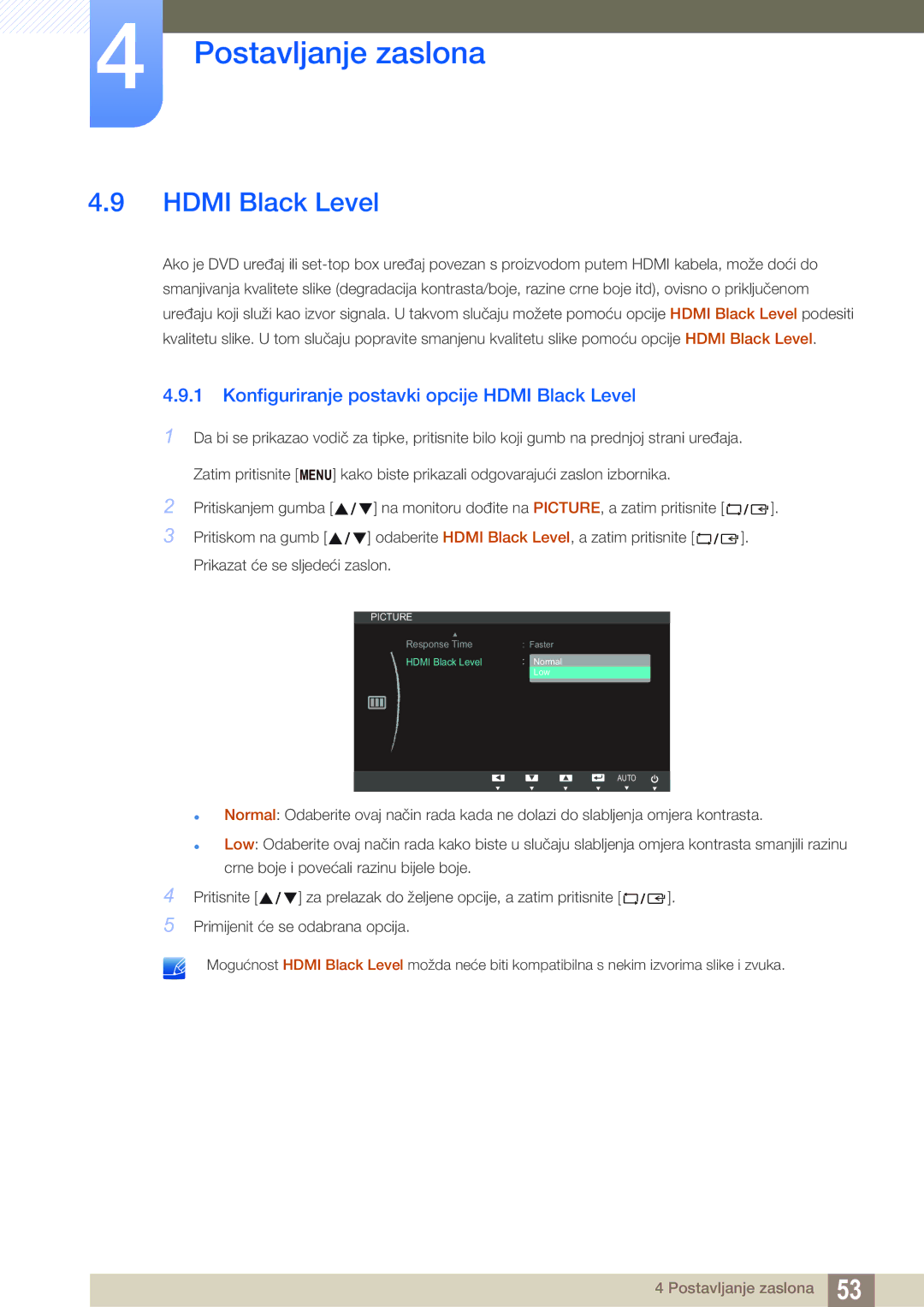 Samsung LS23B550VS/EN manual Konfiguriranje postavki opcije Hdmi Black Level 