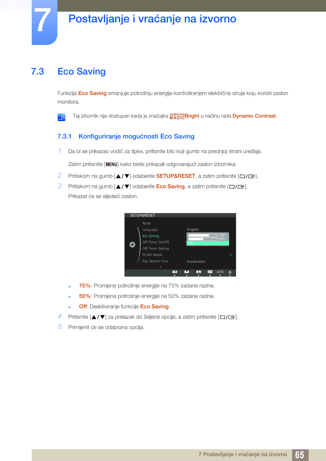 Samsung LS23B550VS/EN manual Konfiguriranje mogućnosti Eco Saving 