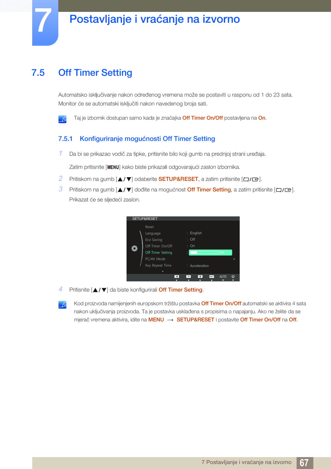 Samsung LS23B550VS/EN manual Konfiguriranje mogućnosti Off Timer Setting 