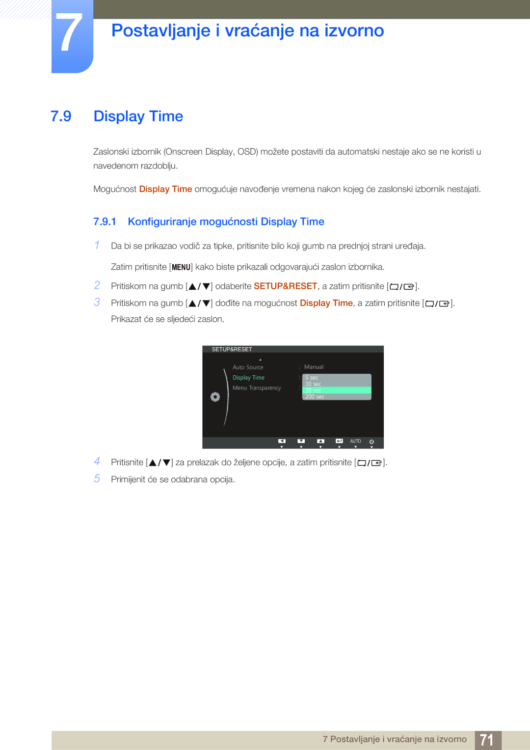 Samsung LS23B550VS/EN manual Konfiguriranje mogućnosti Display Time 