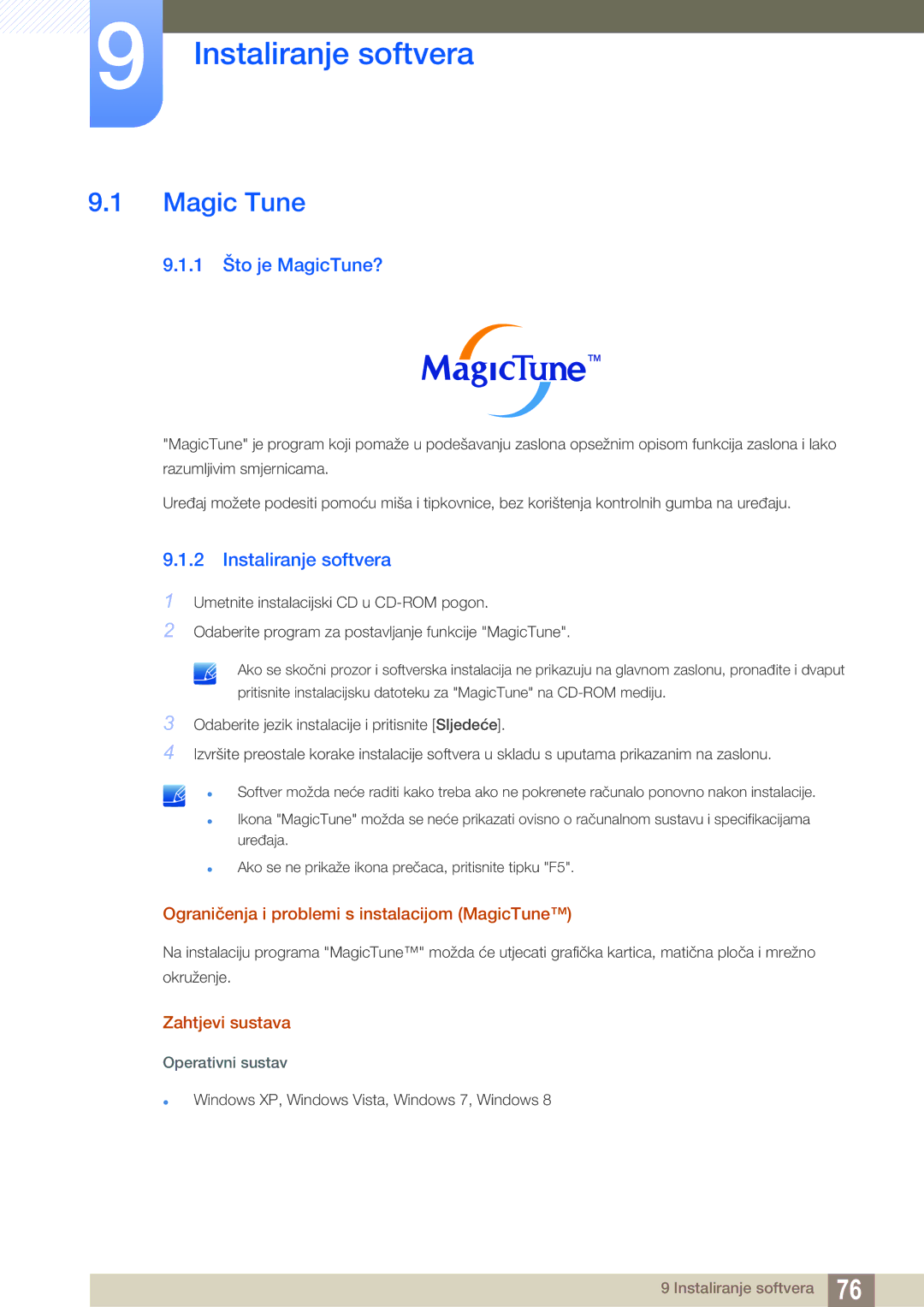 Samsung LS23B550VS/EN manual Instaliranje softvera, Magic Tune, 1 Što je MagicTune? 