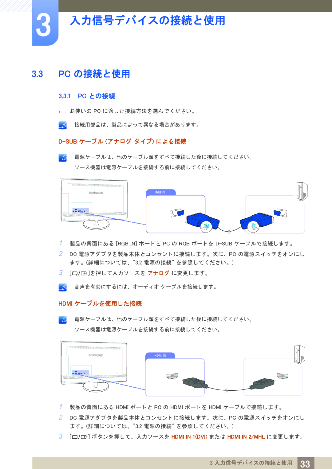 Samsung LS23B550VSH/XJ manual Pc の接続と使用, 1 PC との接続 