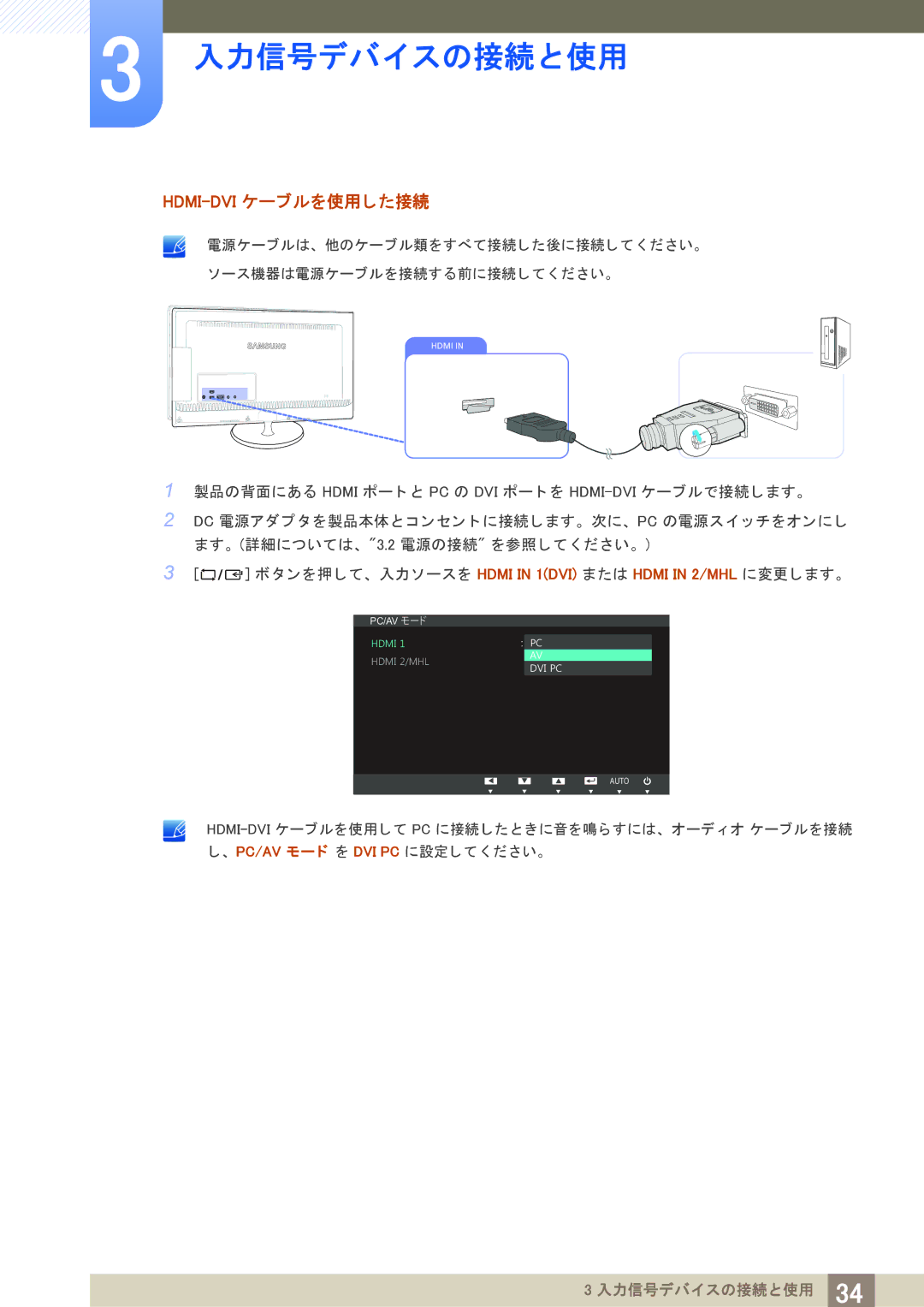 Samsung LS23B550VSH/XJ manual Hdmi-Dvi ケーブルを使用し た接続 