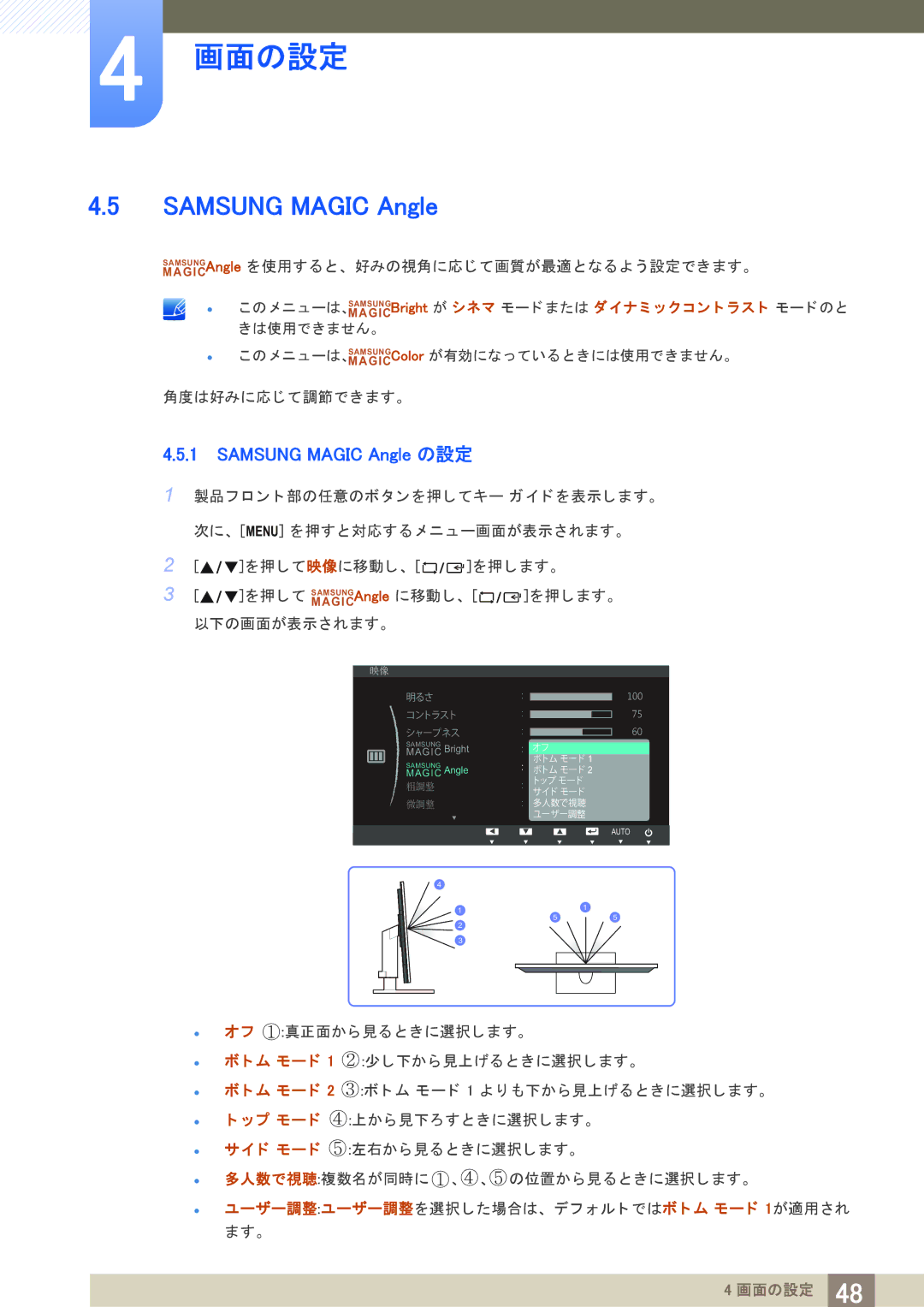 Samsung LS23B550VSH/XJ manual Samsung Magic Angle の設定 