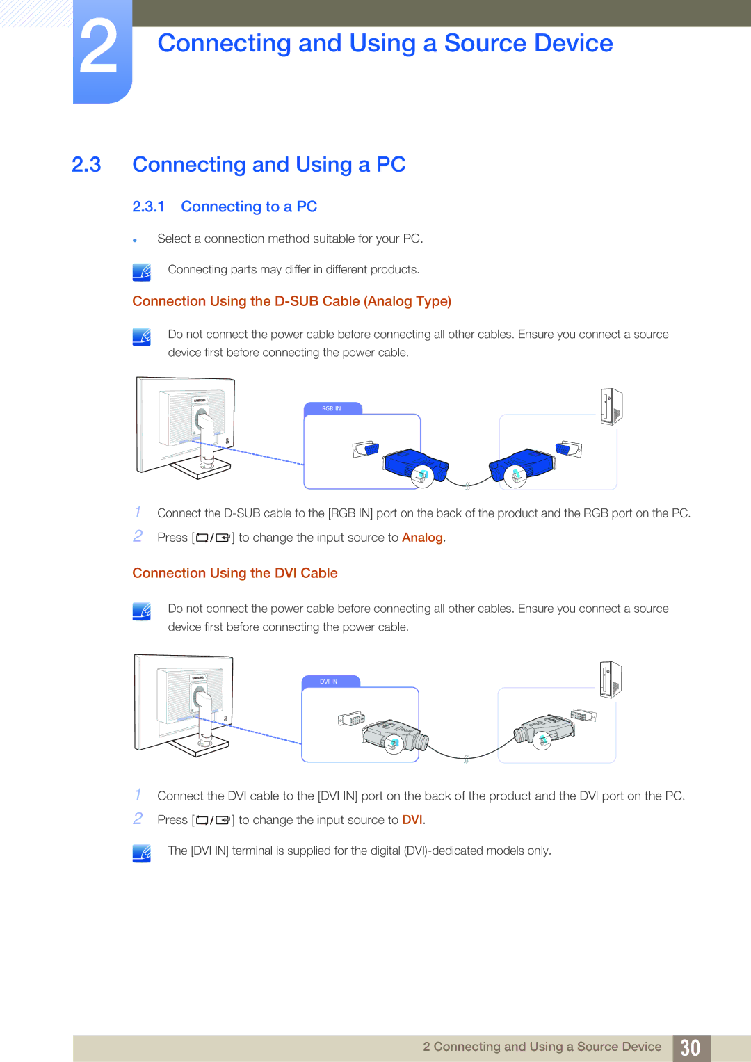 Samsung LS27C65UDS/EN, LS23C65KKS/EN, LS23C65KKC/EN, LS23C65UDC/EN manual Connecting and Using a PC, Connecting to a PC 