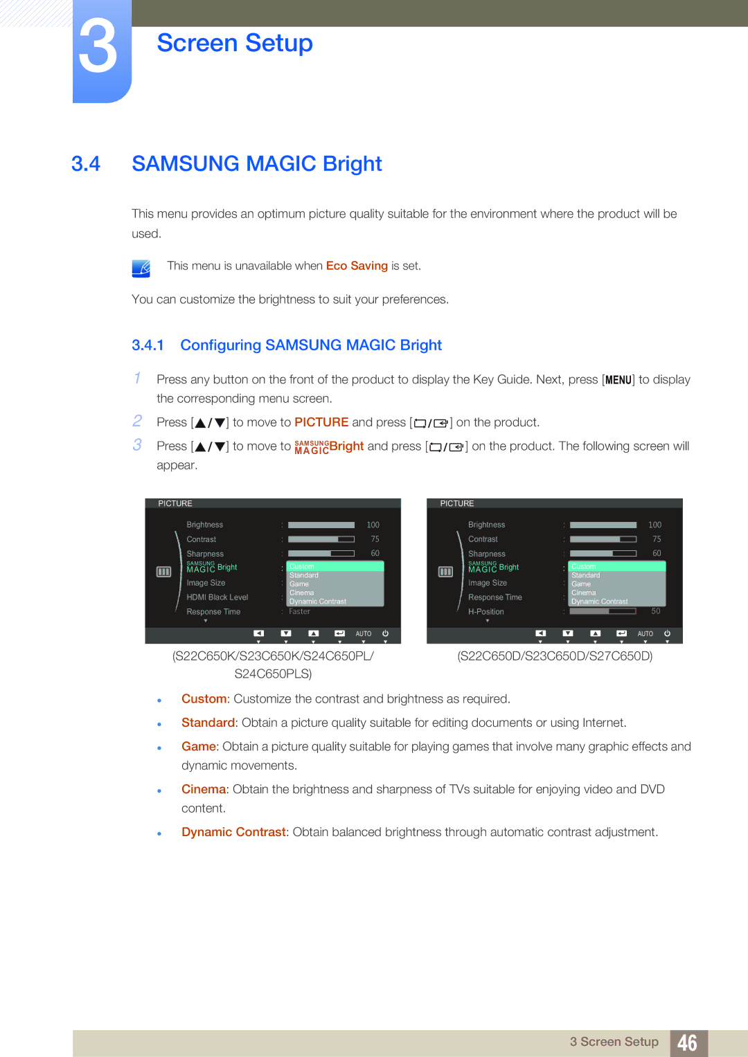 Samsung LS23C65KKS/EN, LS23C65KKC/EN, LS23C65UDC/EN, LS24C65UPL/EN, LS22C65UDC/EN manual Configuring Samsung Magic Bright 