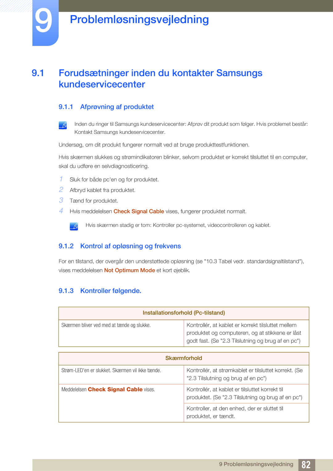 Samsung LS24C65UPC/EN, LS23C65KKS/EN Problemløsningsvejledning, Afprøvning af produktet, Kontrol af opløsning og frekvens 