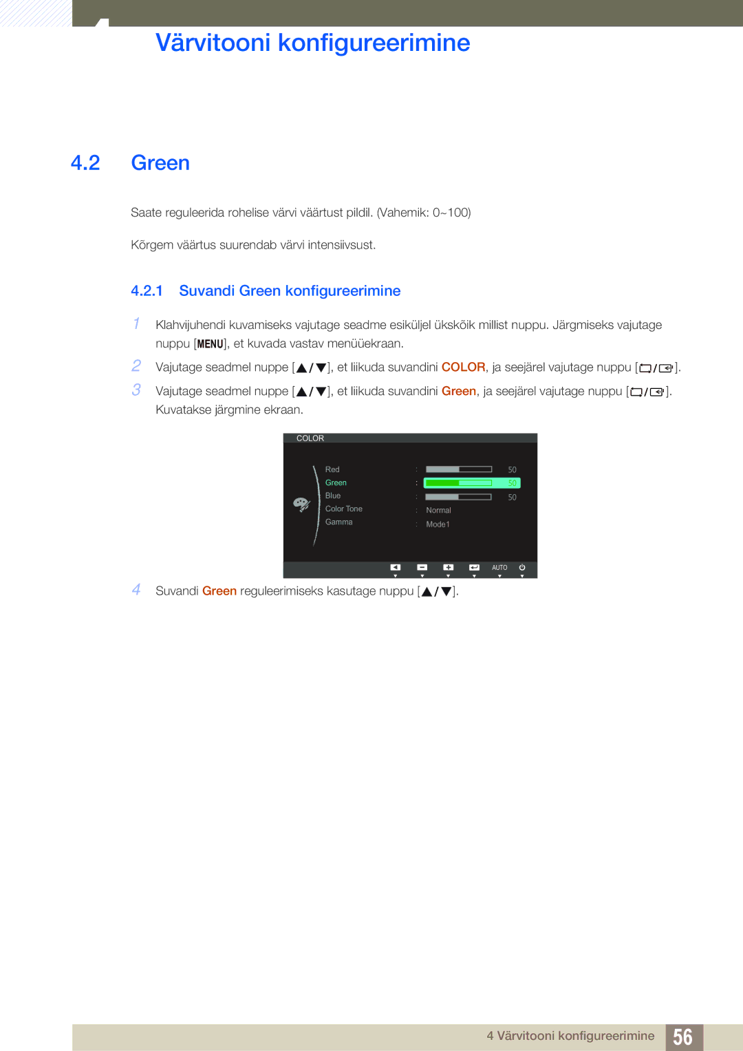 Samsung LS24C65KBWV/EN, LS23C65KKS/EN, LS23C65KKC/EN, LS23C65UDC/EN, LS24C65UPL/EN manual Suvandi Green konfigureerimine 