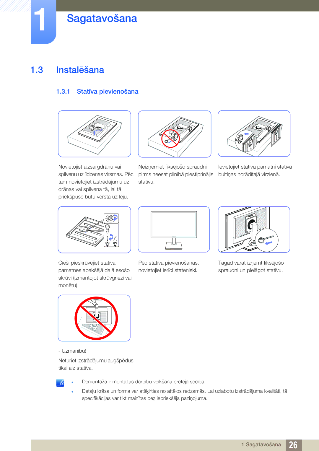 Samsung LS23C65UDC/EN, LS23C65KKS/EN, LS23C65KKC/EN, LS24C65UPL/EN, LS22C65UDC/EN manual Instalēšana, Statīva pievienošana 