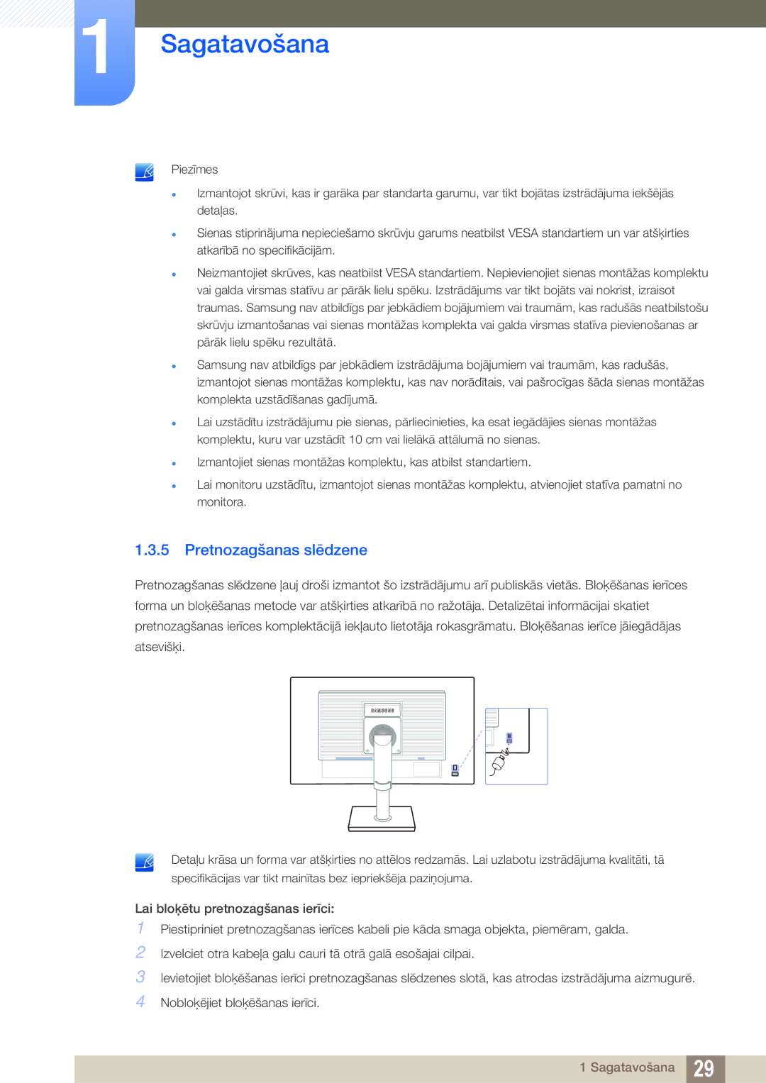 Samsung LS22C65KKS/EN, LS23C65KKS/EN, LS23C65KKC/EN, LS23C65UDC/EN, LS24C65UPL/EN, LS22C65UDC/EN manual Pretnozagšanas slēdzene 